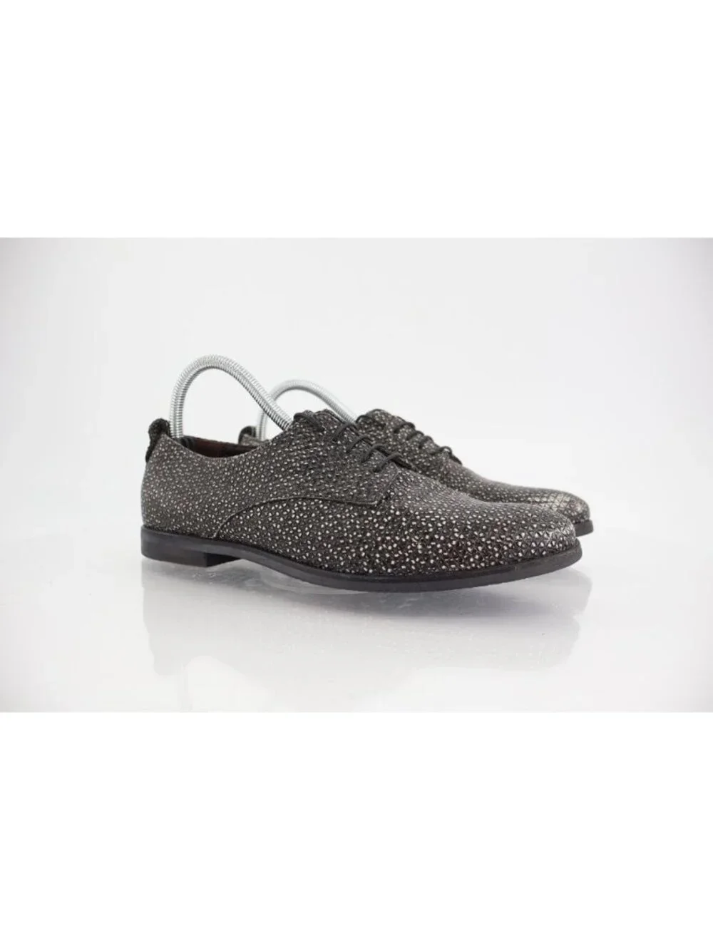 AGL Derby Loafers Womens 39.5 9.5 Black Speckled Leather Lace Up Flat Shoes